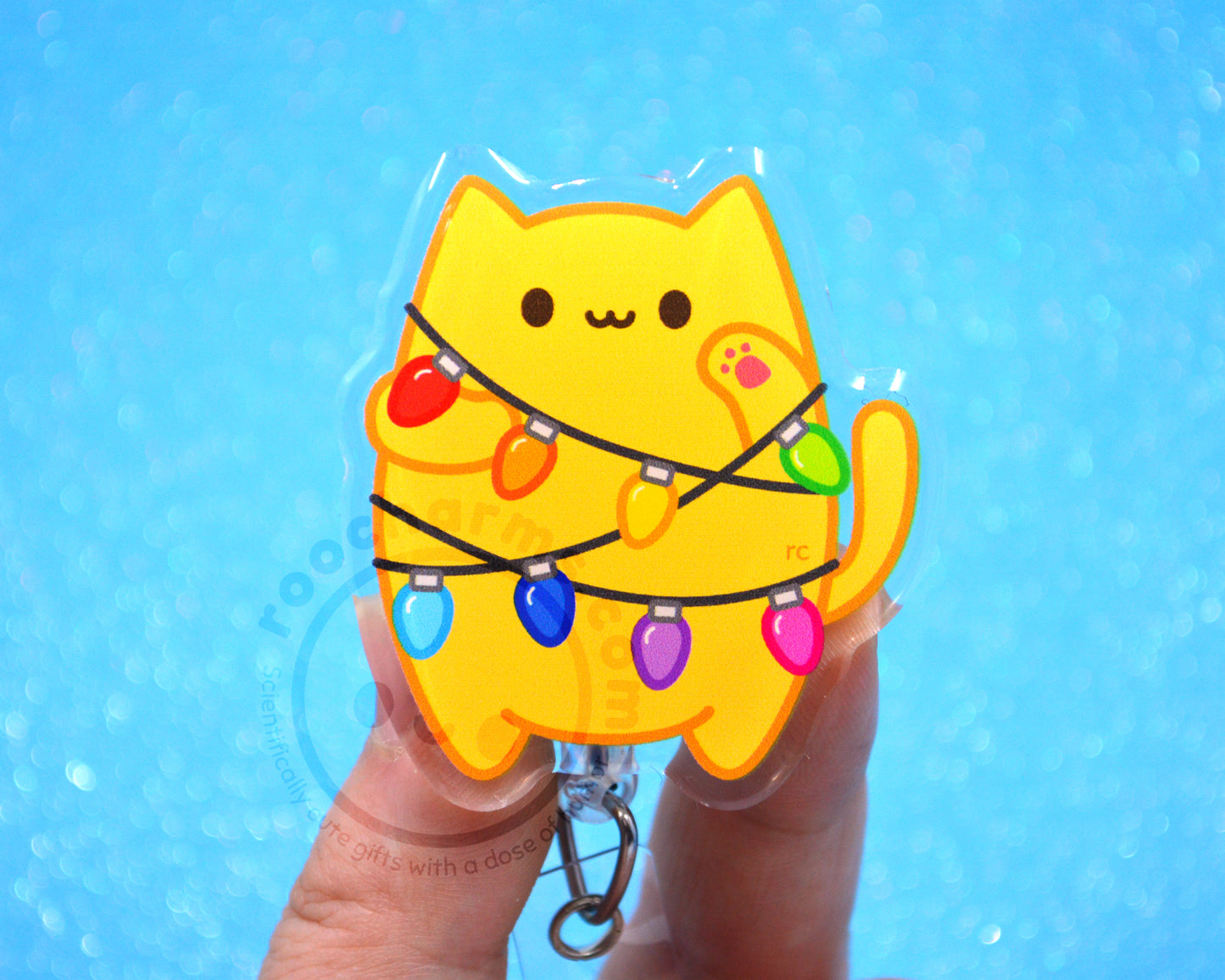 Holiday Lights Cat Acrylic Badge Reel
