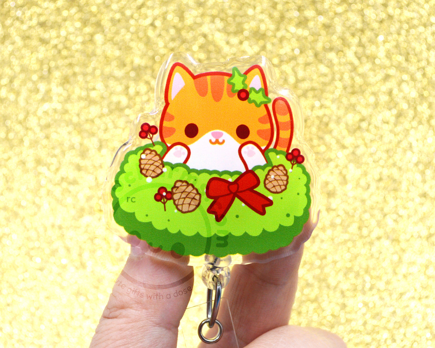 Holiday Cat Wreath Acrylic Badge Reel