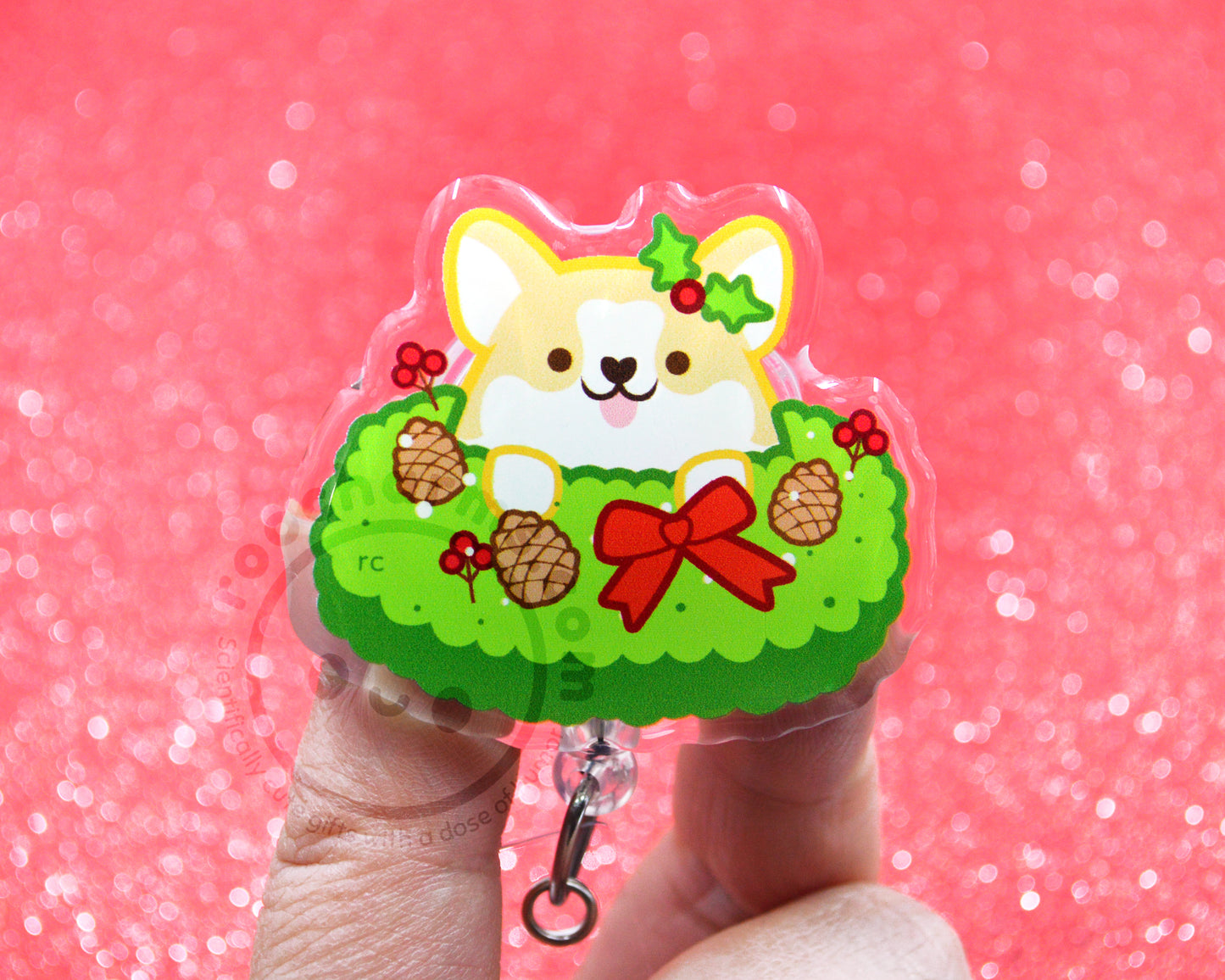 Holiday Corgi Acrylic Badge Reel
