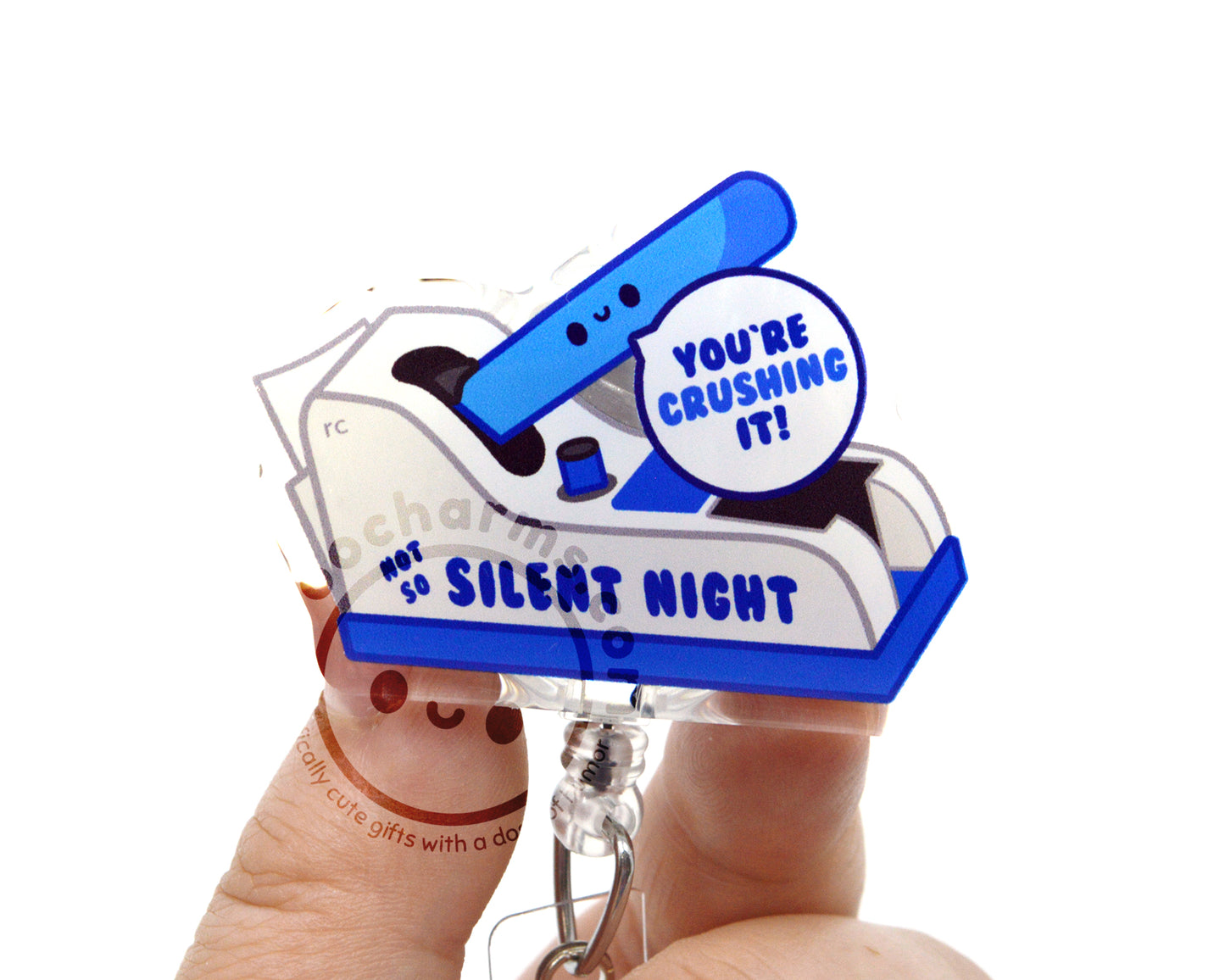 Silent Night Pill Crusher Acrylic Badge Reel