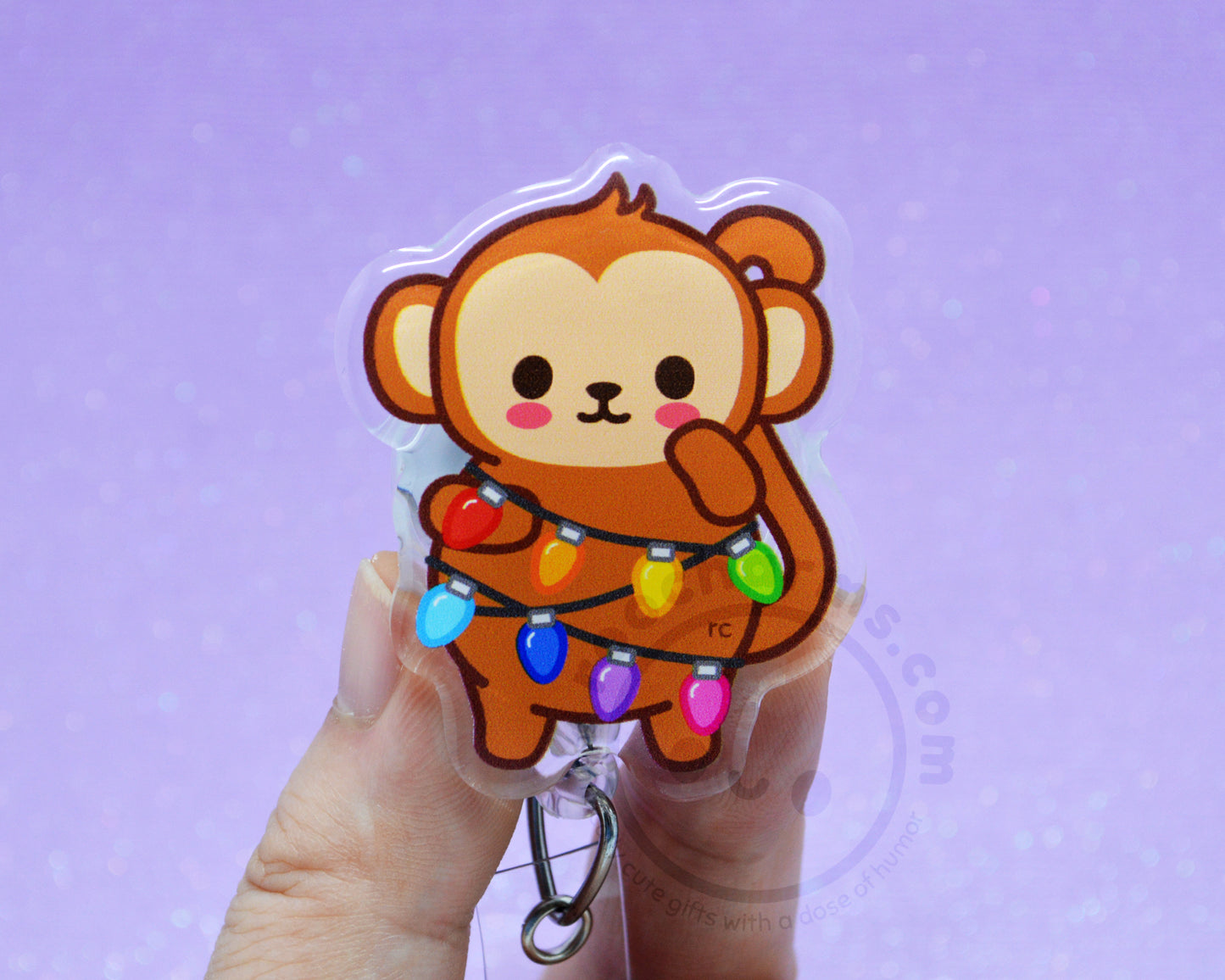 Holiday Lights Monkey Acrylic Badge Reel