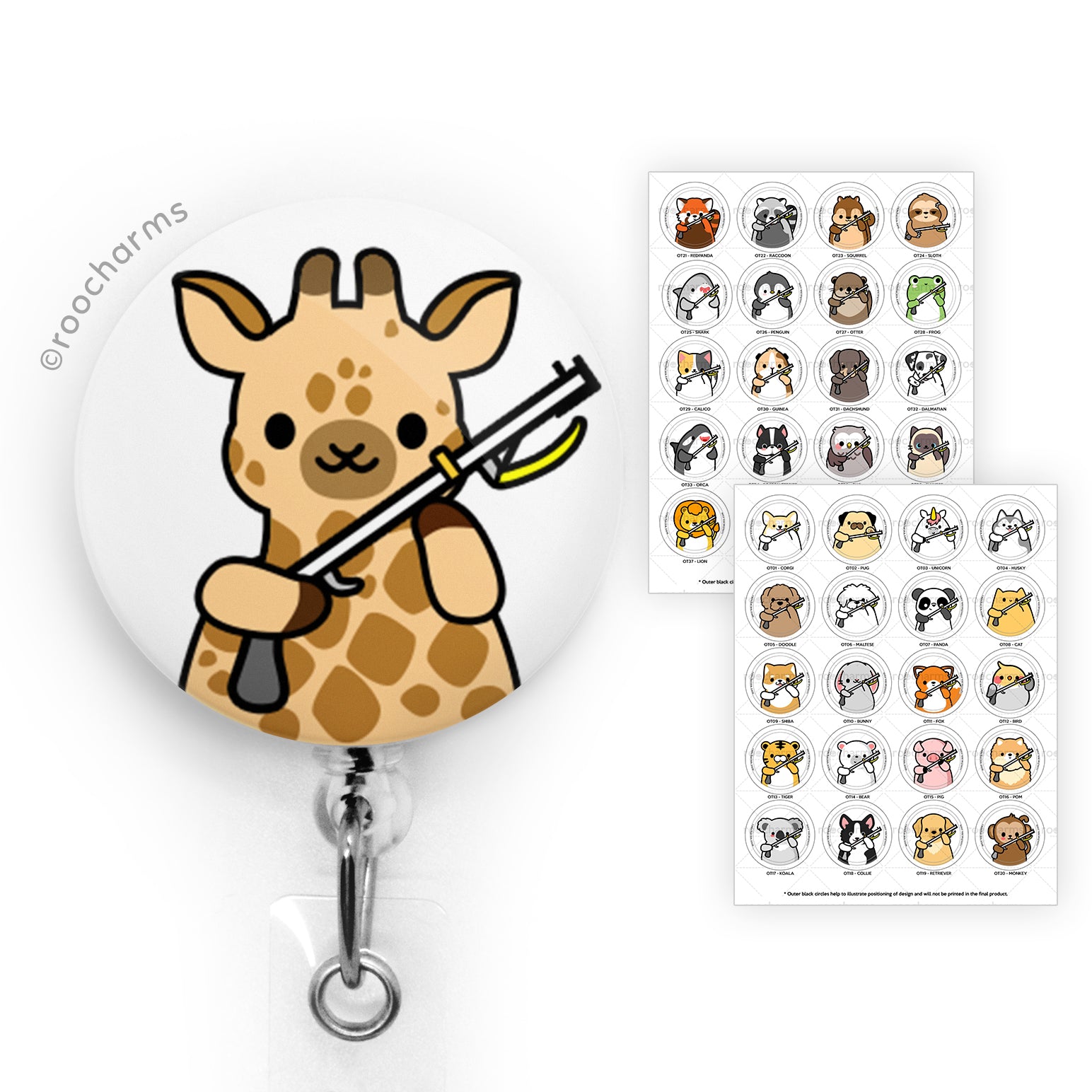 Giraffe Badge Reel, Giraffe W/ Bow, Animal Badge Reel, Retractable