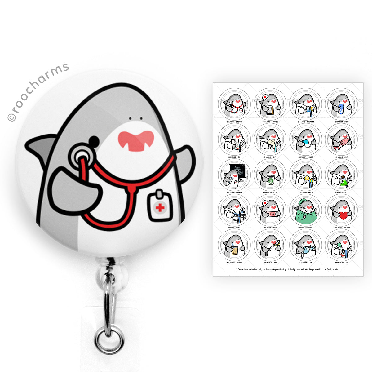 1PC Cartoon Shark Badge Reel Retractable, Nurse ID Name Card with