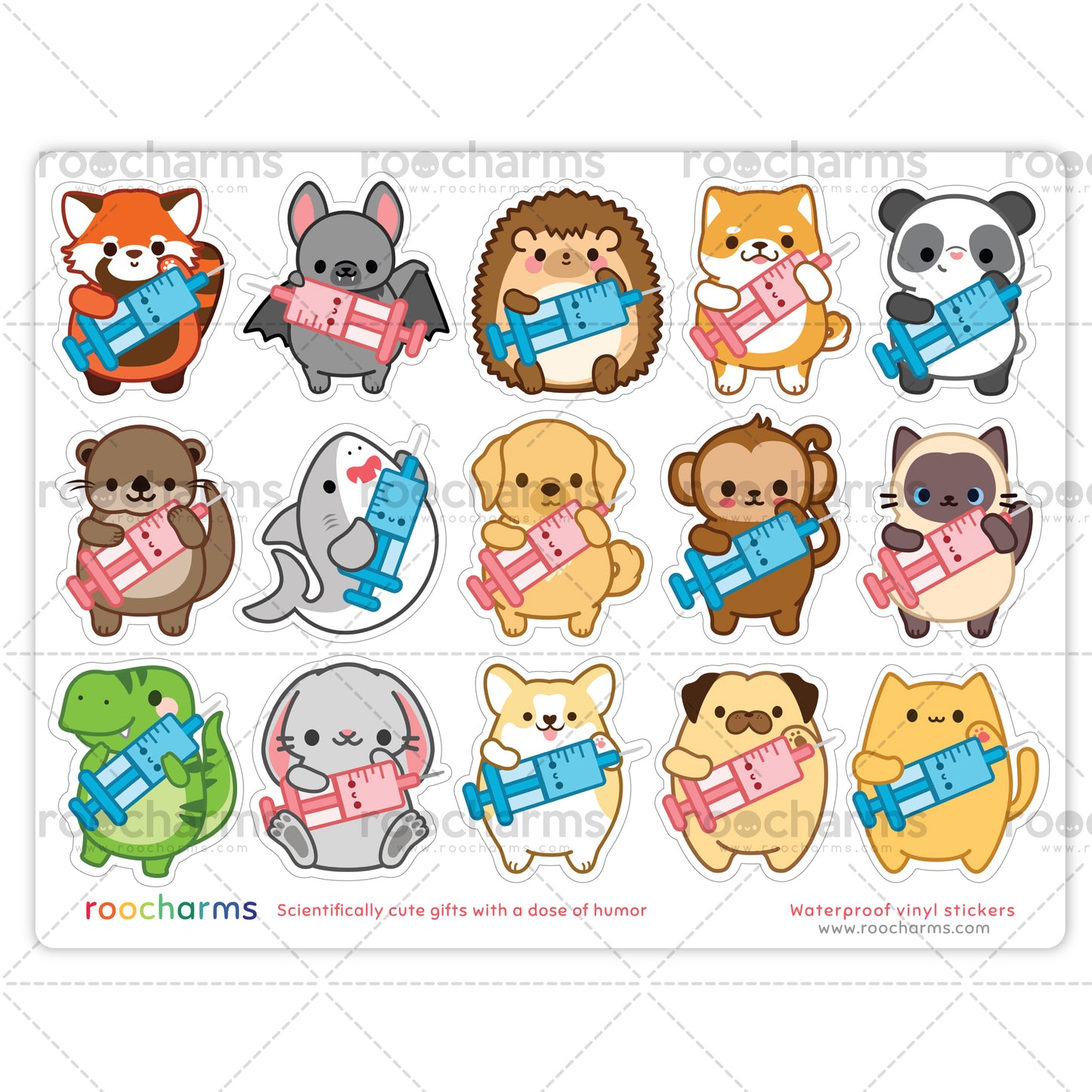 Syringe Animals Sticker Sheet