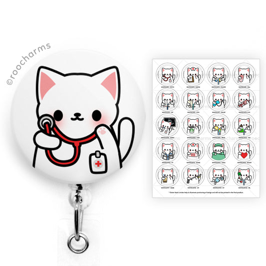 White Cat Badge Reel