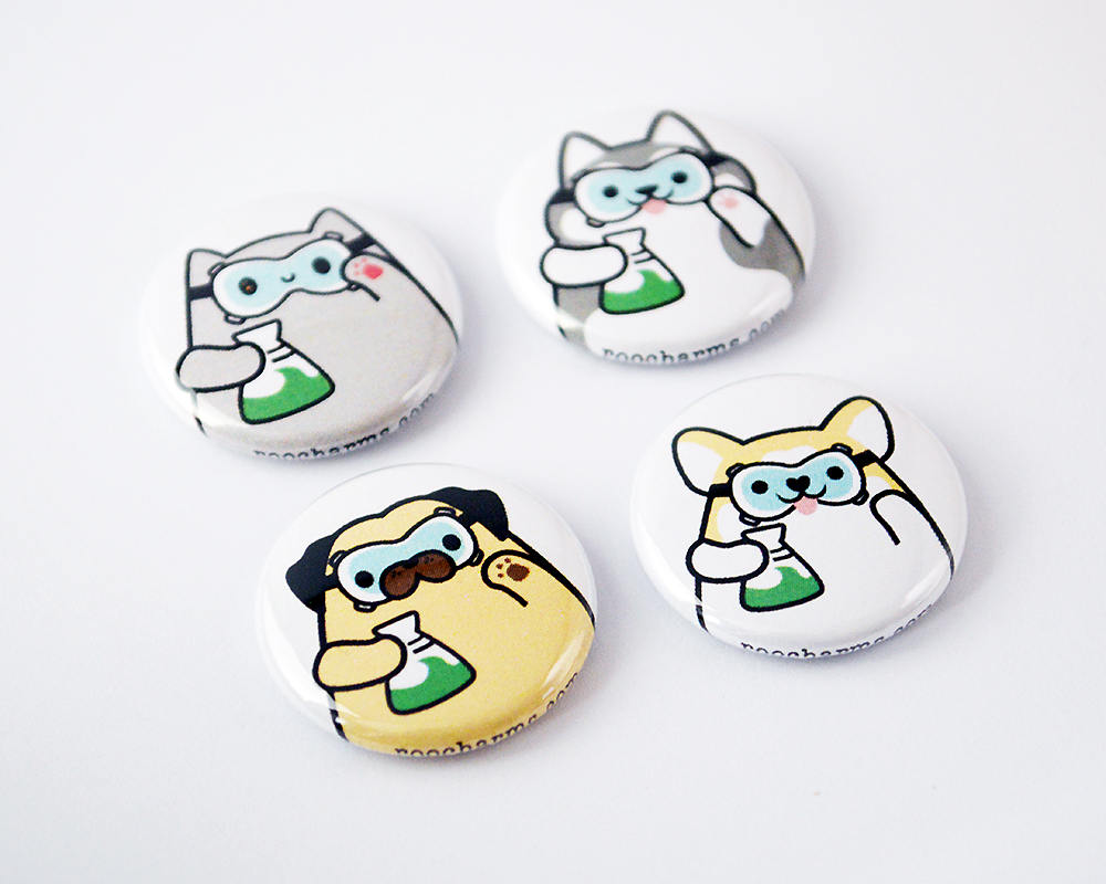 Button Set, Magnet Set, Chemistry Gift, Corgi, Pug, Cat, Husky, Biology Gift - roocharms