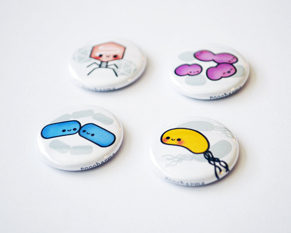 Magnet Set, Button Set, Biology Button, Biology Magnet, Virus, Bacteria, Microbiology, Science Gift - roocharms