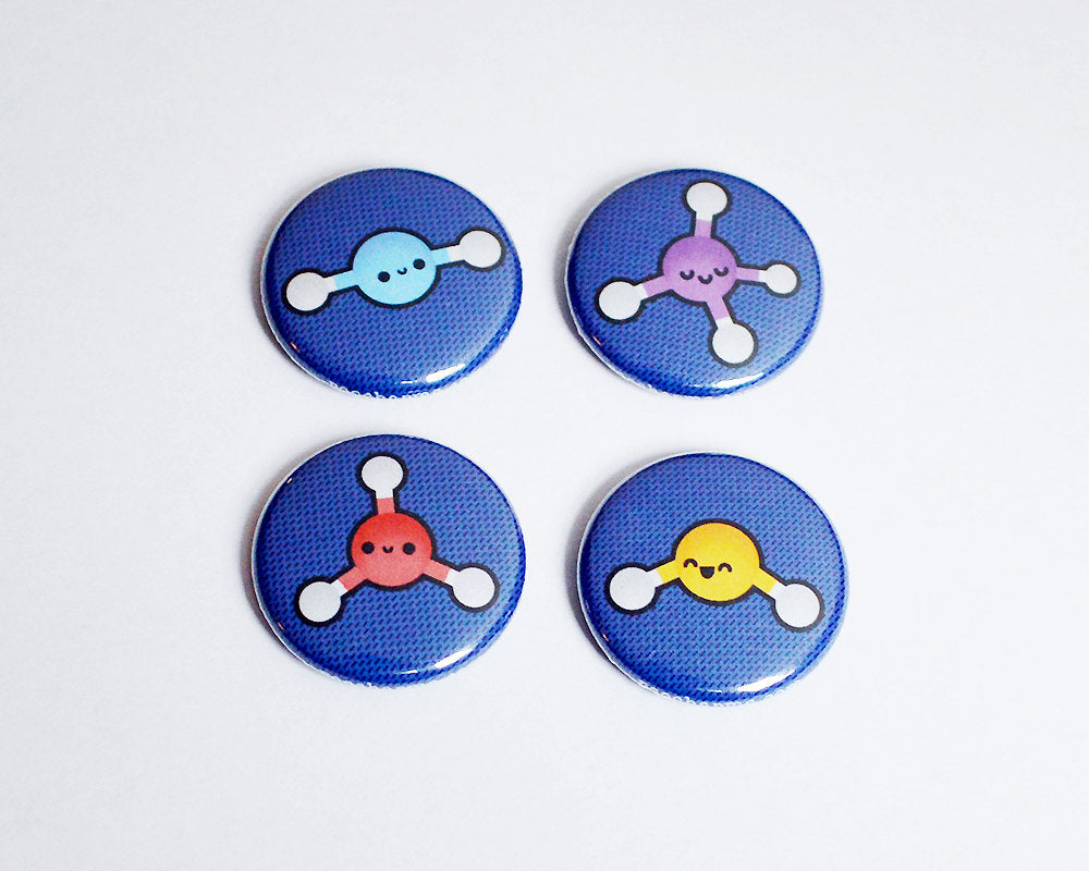 Button Set, Magnet Set, Chemistry Gift, Biology Gift, Linear, Bent, Trigonal Planar, Tetrahedral - roocharms