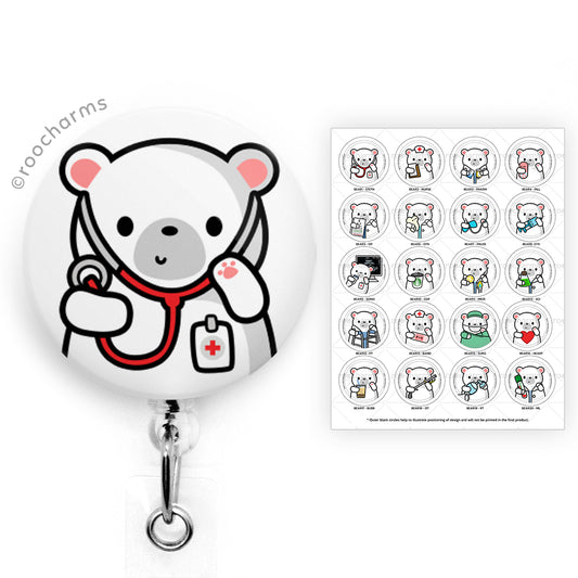Polar Bear Pink Badge Reels Retractable Badge Holder with Keychain Badge  Clip ID Card Holders Nursing Badge Reel for Key Name Card Holder, White