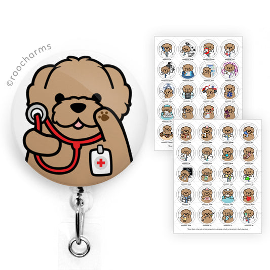  Golden Doodle Nurse Badge Reel, Retractable Dog RN ID