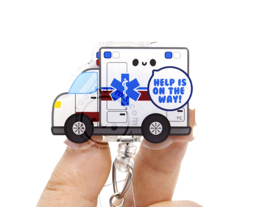 Help Is On The Way Ambulance Acrylic Badge Reel