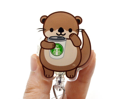 Coffee Otter Acrylic Badge Reel
