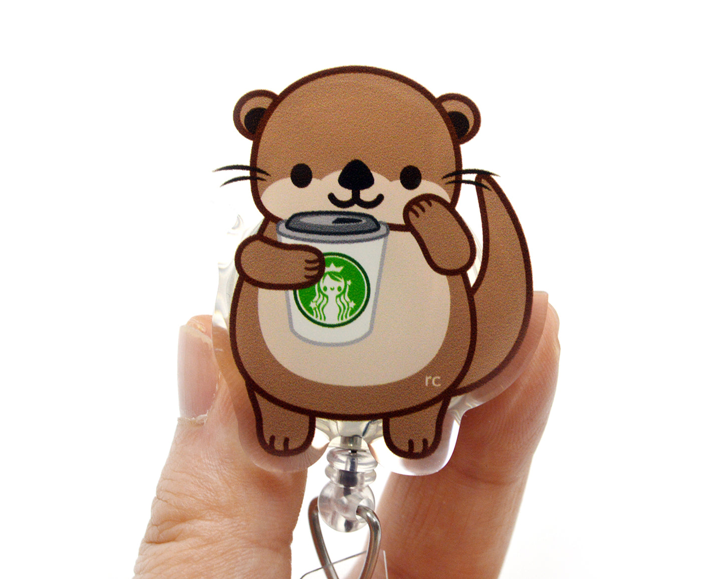 Coffee Otter Acrylic Badge Reel – roocharms