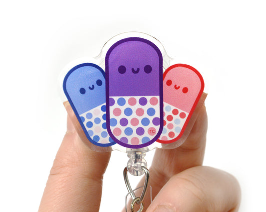 Happy Pills Acrylic Badge Reel