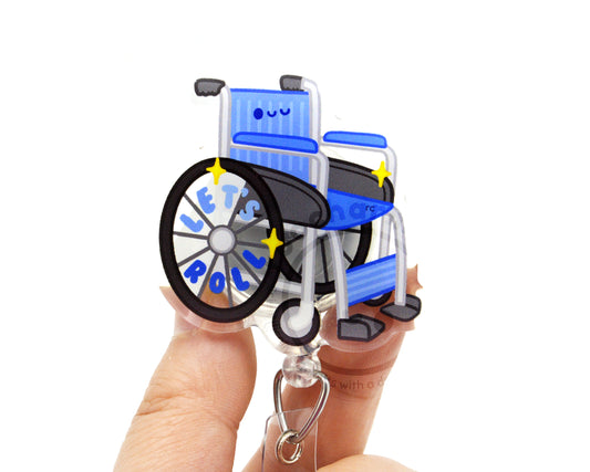 Let's Roll Wheelchair Acrylic Badge Reel