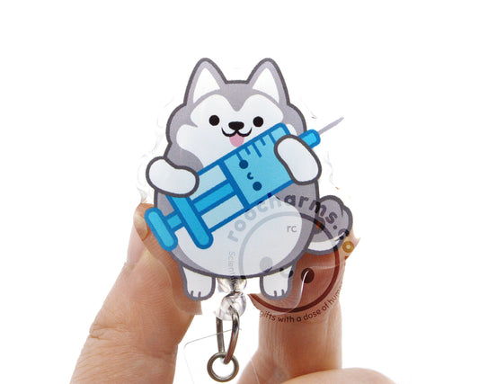 Syringe Husky Acrylic Badge Reel