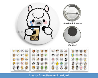 Bubble Tea Animal Buttons or Magnets