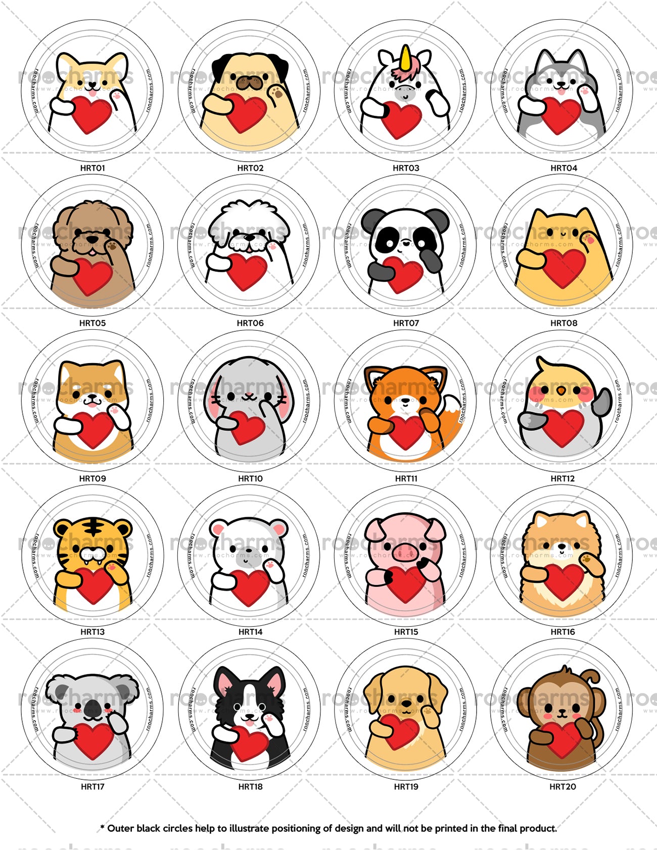 Heart Animal Buttons or Magnets