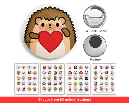 Heart Animal Buttons or Magnets