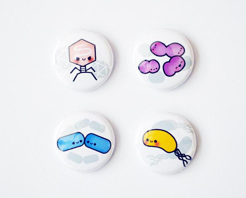 Magnet Set, Button Set, Biology Button, Biology Magnet, Virus, Bacteria, Microbiology, Science Gift - roocharms