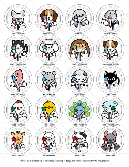 Medical Lab Animal Buttons or Magnets