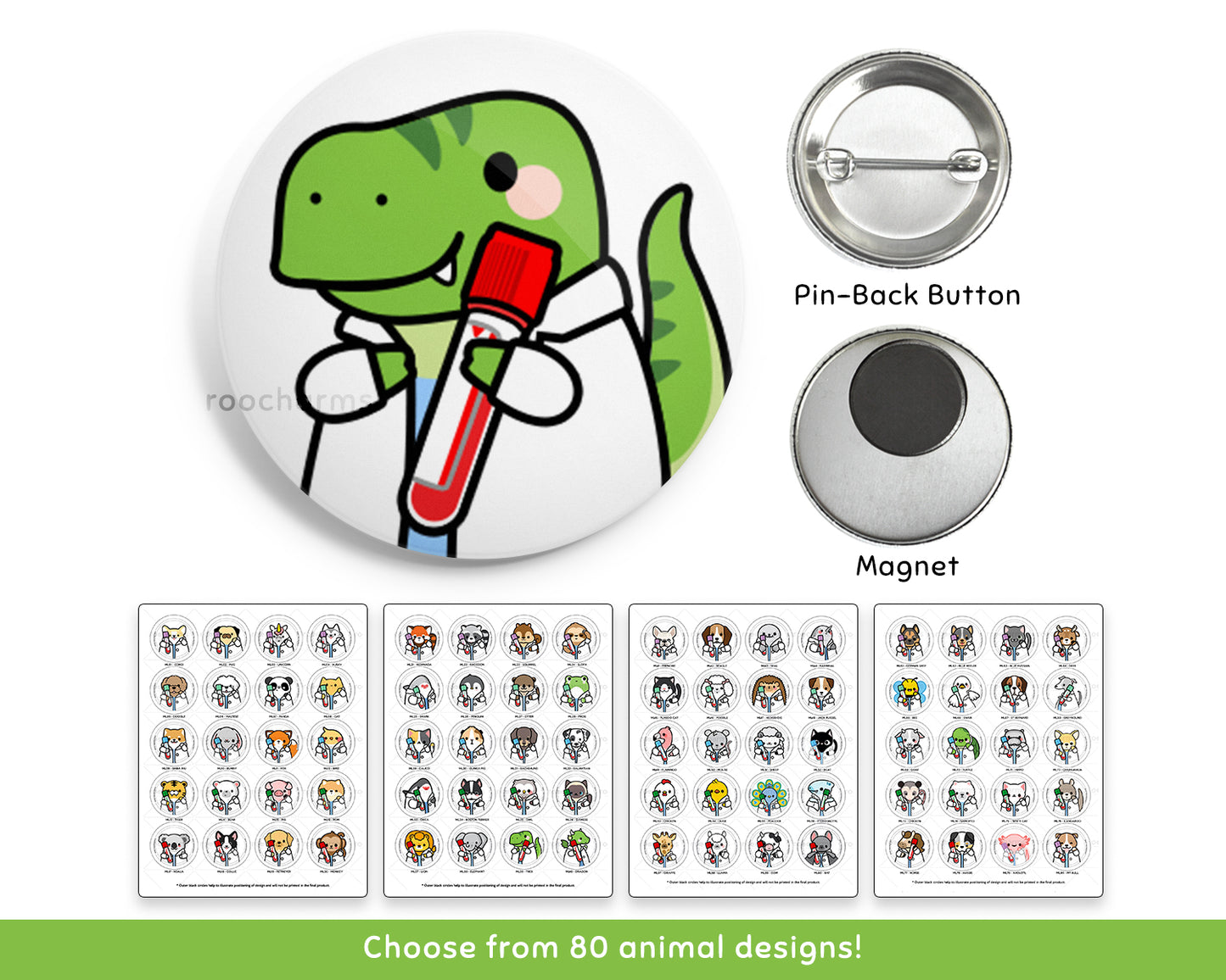 Medical Lab Animal Buttons or Magnets