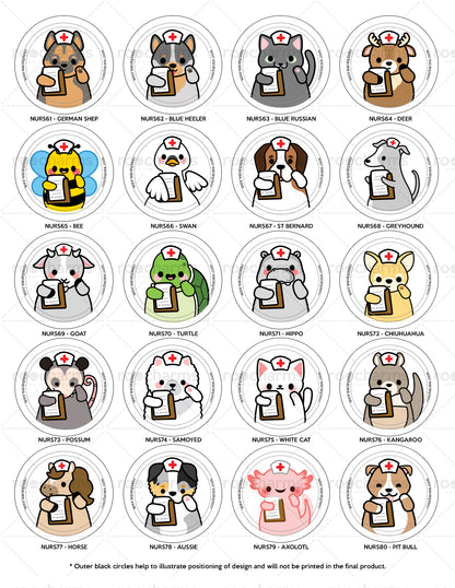 Nurse Animal Buttons or Magnets