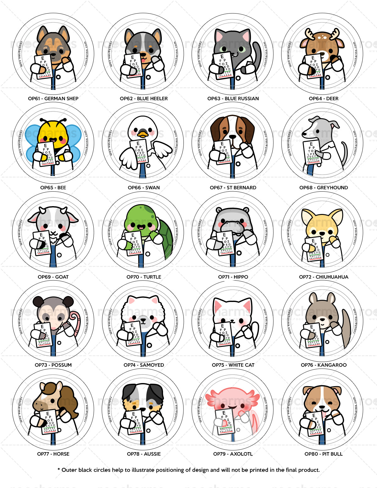 Ophthalmology Animal Buttons or Magnets
