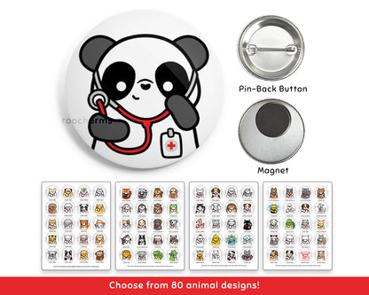 Stethoscope Animal Buttons or Magnets